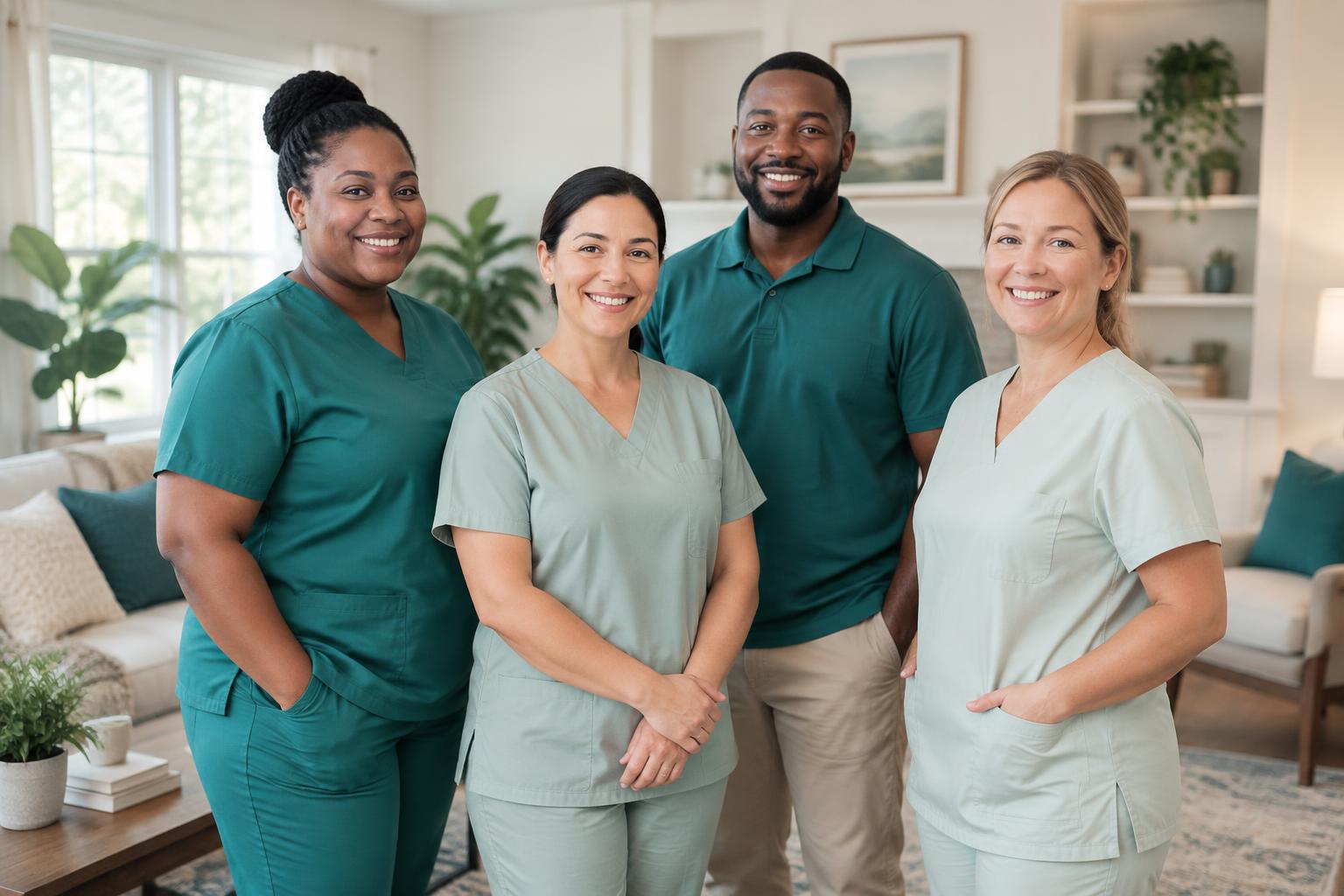 A diverse group of professional home caregivers